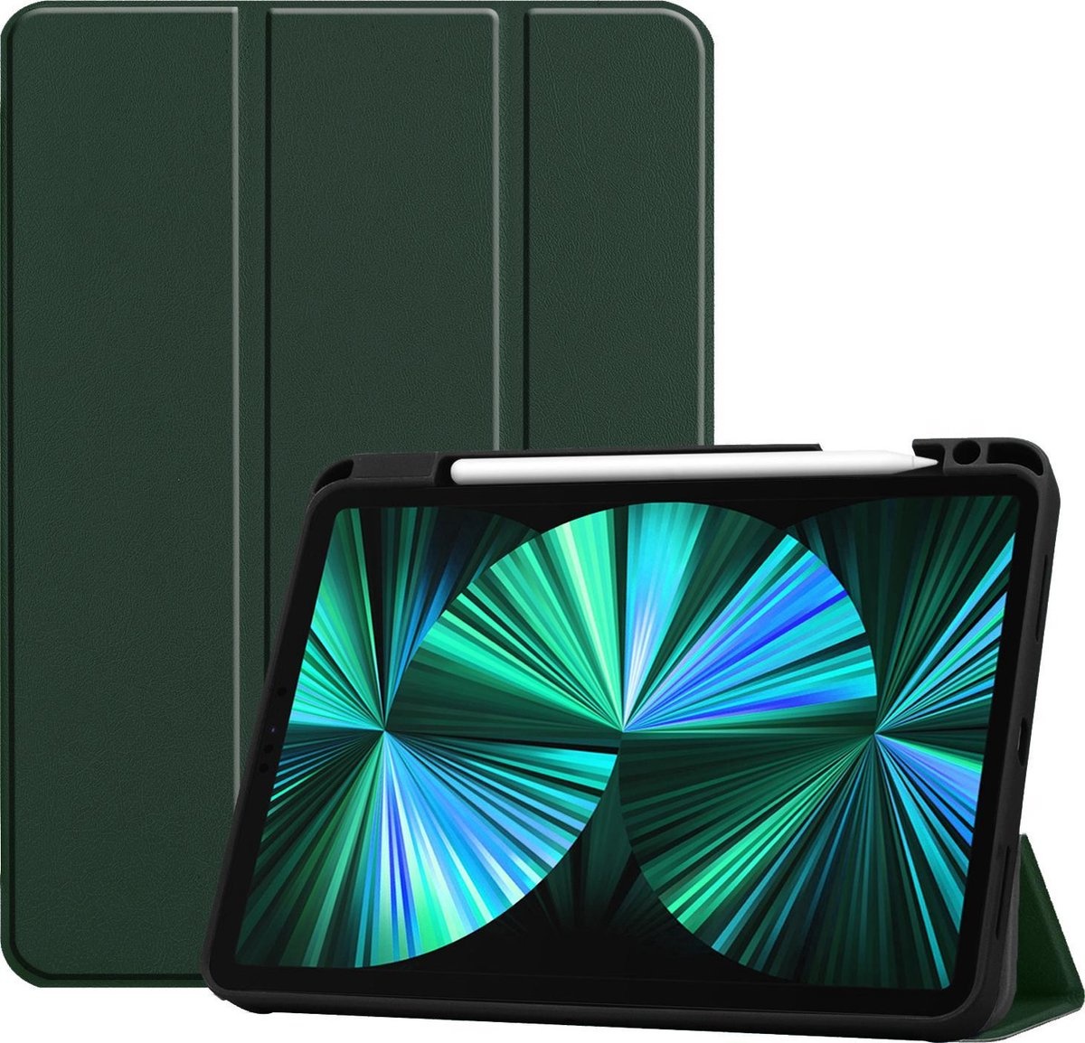 BASEY. Hoesje Geschikt voor iPad Pro 2021 (12,9 inch) Hoes Case Tablet Hoesje Tri-fold Met Uitsparing Geschikt voor Apple Pencil - Hoes Geschikt voor iPad Pro 12,9 inch (2021) Hoesje Hard Cover Bookcase Hoes - Donkergroen