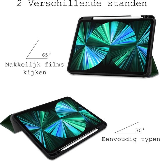 BASEY. Hoesje Geschikt voor iPad Pro 2021 (12,9 inch) Hoes Case Tablet Hoesje Tri-fold Met Uitsparing Geschikt voor Apple Pencil - Hoes Geschikt voor iPad Pro 12,9 inch (2021) Hoesje Hard Cover Bookcase Hoes - Donkergroen
