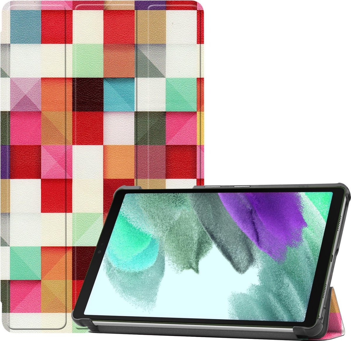 BASEY. Hoesje Geschikt voor Samsung Galaxy Tab A7 Lite Hoes Case Tablet Hoesje Tri-fold - Hoes Geschikt voor Samsung Tab A7 Lite Hoesje Hard Cover Bookcase Hoes - Blokken