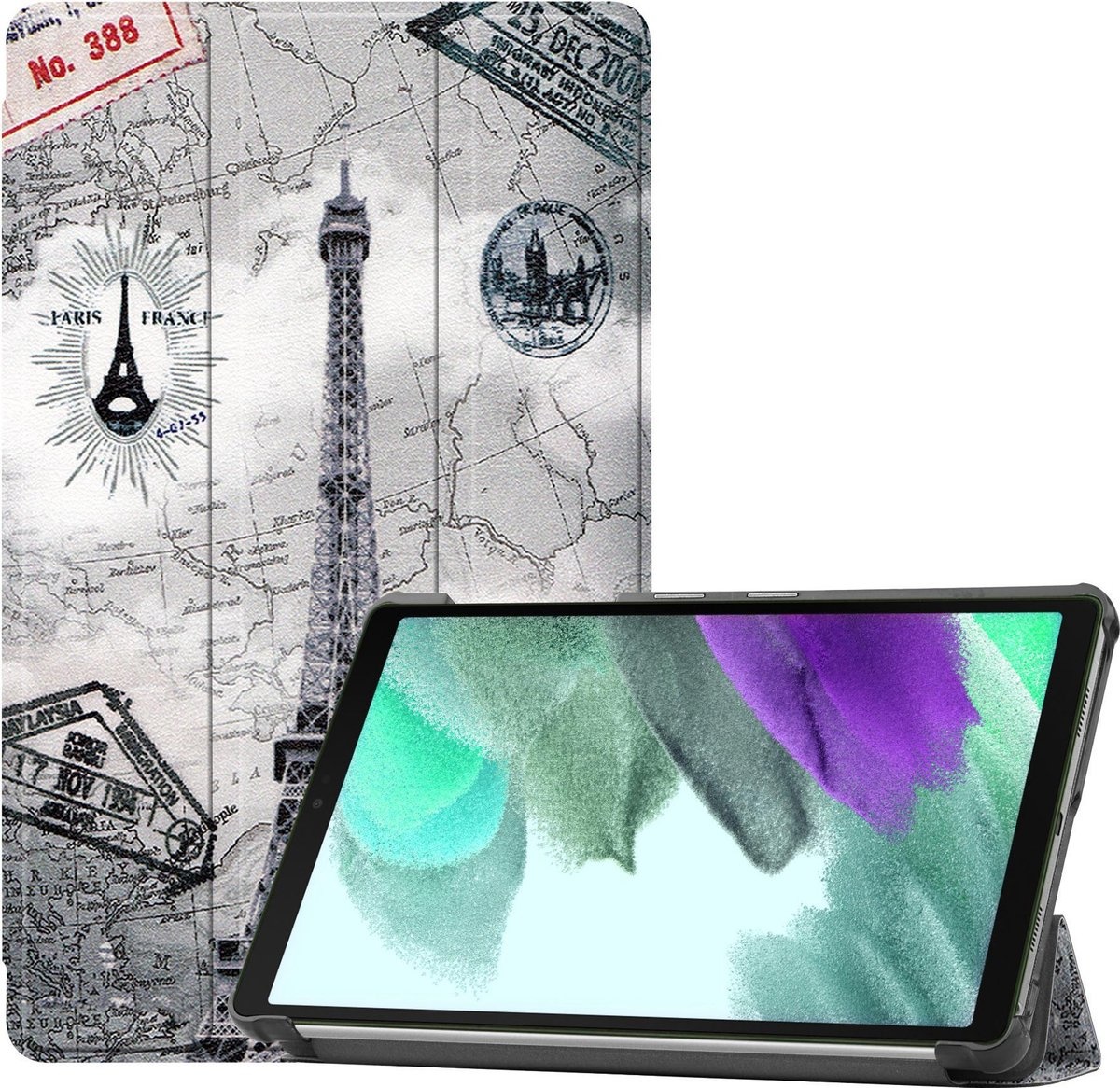 BASEY. Hoesje Geschikt voor Samsung Galaxy Tab A7 Lite Hoes Case Tablet Hoesje Tri-fold - Hoes Geschikt voor Samsung Tab A7 Lite Hoesje Hard Cover Bookcase Hoes - Eiffeltoren