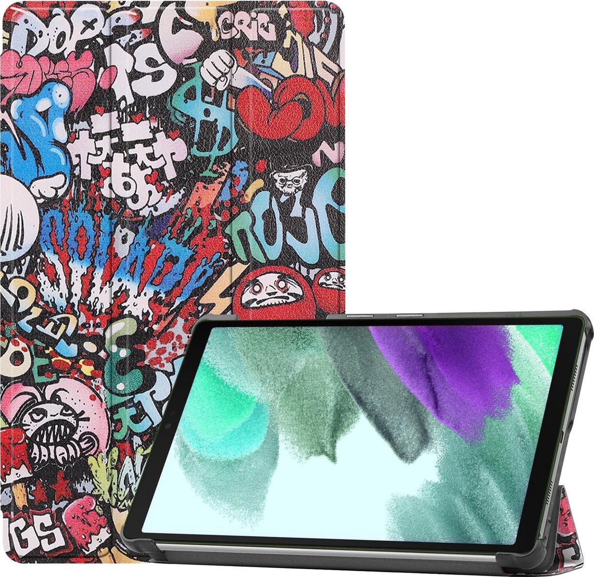 BASEY. Hoesje Geschikt voor Samsung Galaxy Tab A7 Lite Hoes Case Tablet Hoesje Tri-fold - Hoes Geschikt voor Samsung Tab A7 Lite Hoesje Hard Cover Bookcase Hoes - Graffity