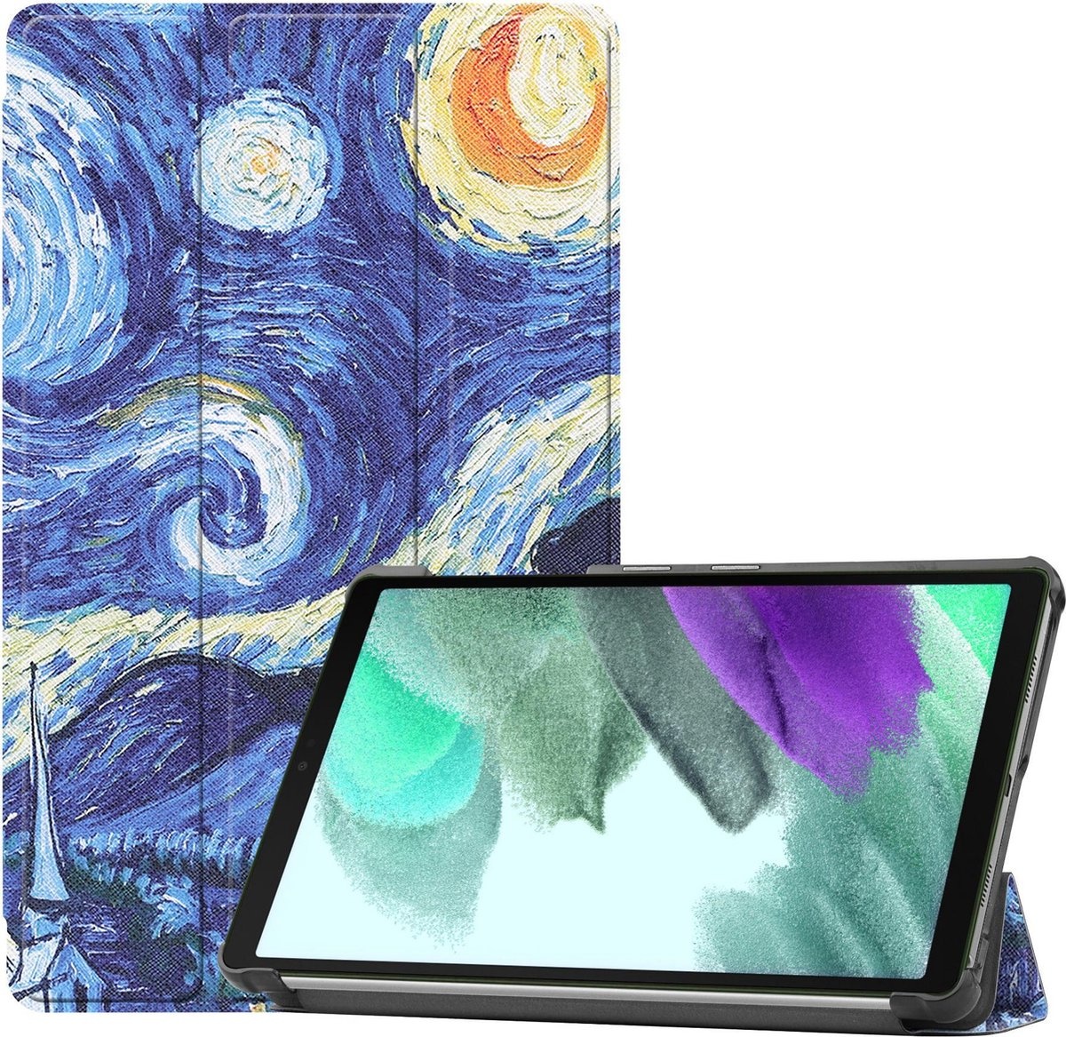 BASEY. Hoesje Geschikt voor Samsung Galaxy Tab A7 Lite Hoes Case Tablet Hoesje Tri-fold - Hoes Geschikt voor Samsung Tab A7 Lite Hoesje Hard Cover Bookcase Hoes - Sterrenhemel