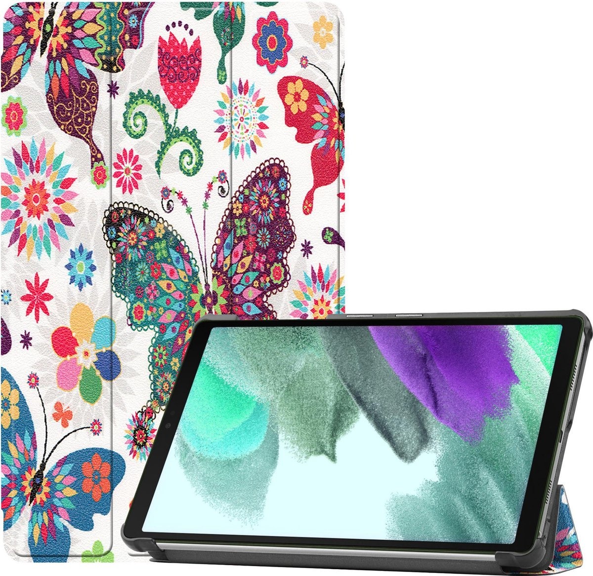 BASEY. Hoesje Geschikt voor Samsung Galaxy Tab A7 Lite Hoes Case Tablet Hoesje Tri-fold - Hoes Geschikt voor Samsung Tab A7 Lite Hoesje Hard Cover Bookcase Hoes - Vlinders