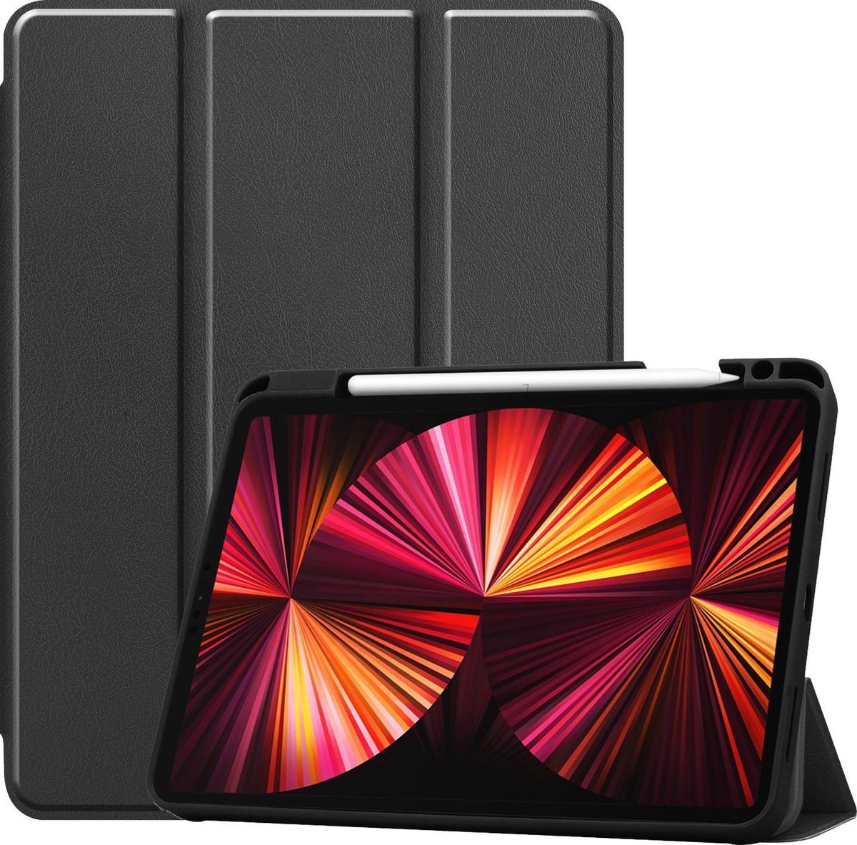 BASEY. Hoesje Geschikt voor iPad Pro 2021 (11 inch) Hoes Case Tablet Hoesje Tri-fold Met Uitsparing Geschikt voor Apple Pencil - Hoes Geschikt voor iPad Pro 11 inch (2021) Hoesje Hard Cover Bookcase Hoes - Zwart