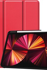 BASEY. Hoesje Geschikt voor iPad Pro 2021 (11 inch) Hoes Case Tablet Hoesje Tri-fold Met Uitsparing Geschikt voor Apple Pencil - Hoes Geschikt voor iPad Pro 11 inch (2021) Hoesje Hard Cover Bookcase Hoes - Rood