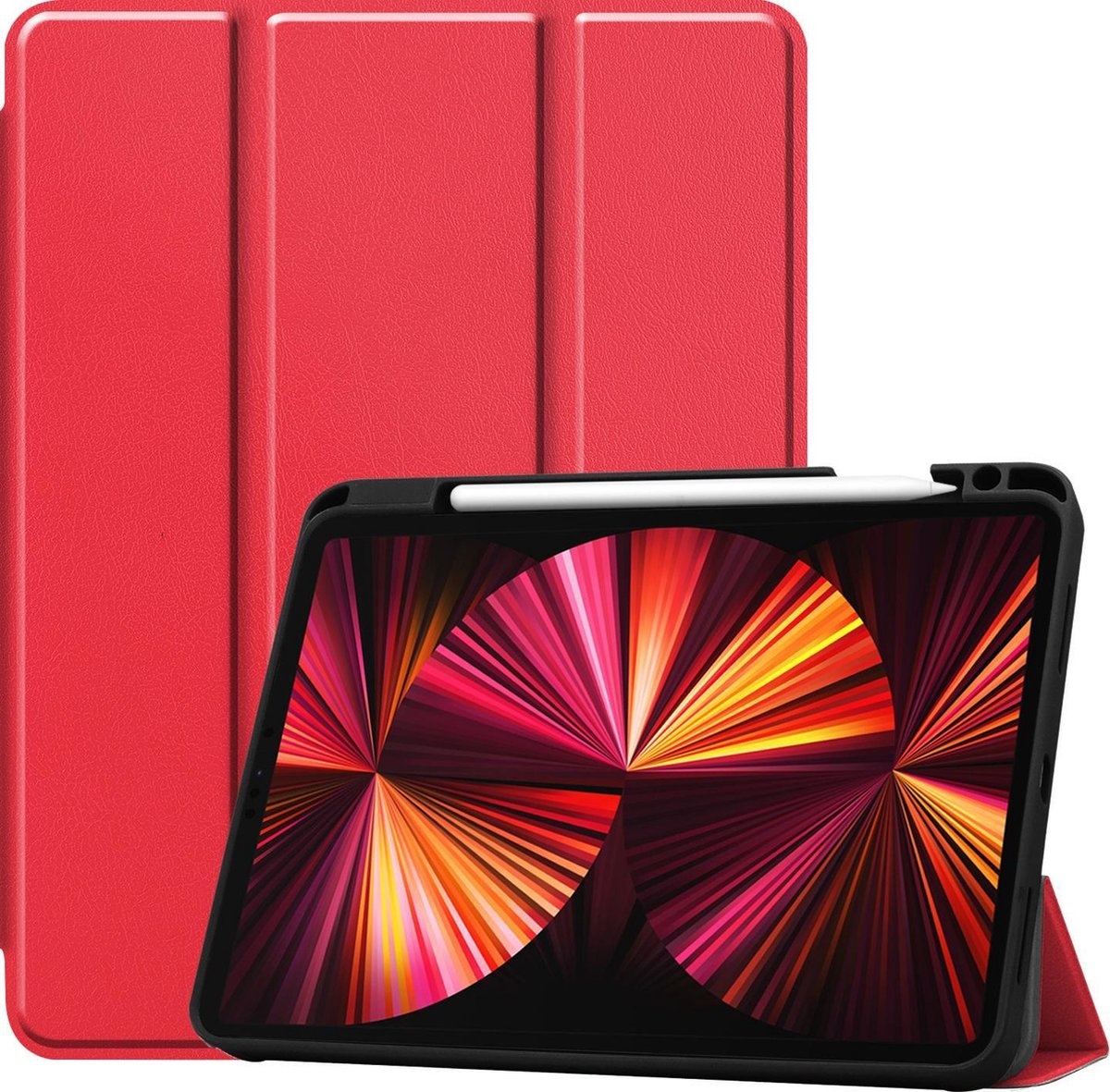 BASEY. Hoesje Geschikt voor iPad Pro 2021 (11 inch) Hoes Case Tablet Hoesje Tri-fold Met Uitsparing Geschikt voor Apple Pencil - Hoes Geschikt voor iPad Pro 11 inch (2021) Hoesje Hard Cover Bookcase Hoes - Rood