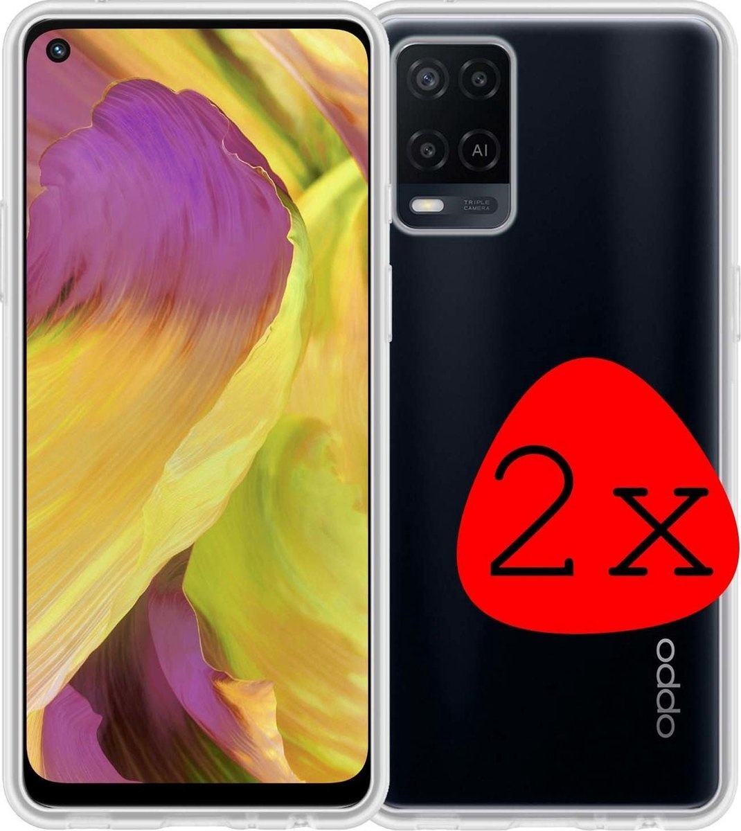 BASEY. Hoes Geschikt voor OPPO A54 Hoesje Siliconen Back Cover Case - Hoesje Geschikt voor OPPO A54 Hoes Cover Hoesje - Transparant - 2 Stuks