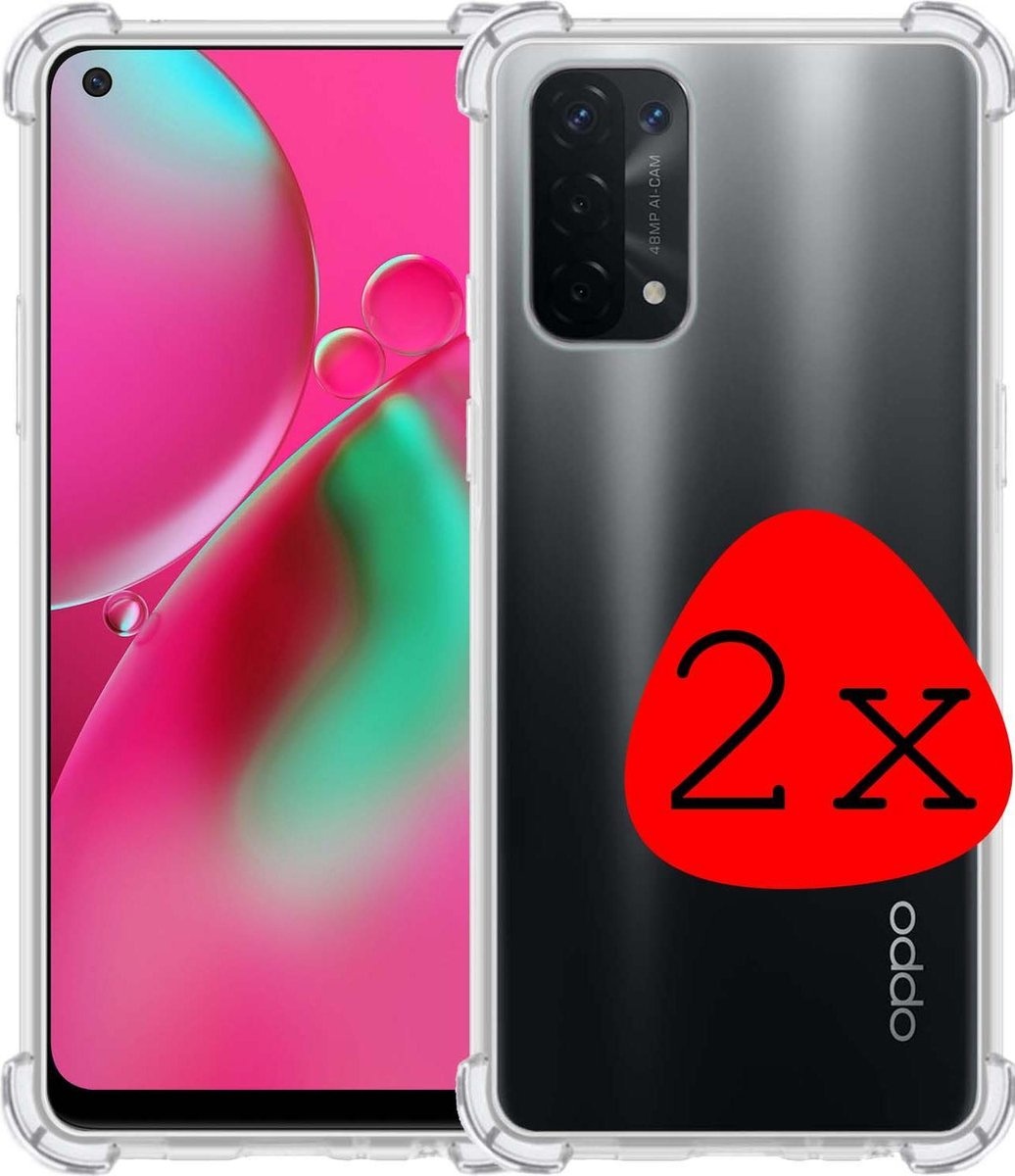BASEY. Hoes Geschikt voor OPPO A74 5G Hoesje Shock Proof Case Hoes Siliconen - Hoesje Geschikt voor OPPO A74 5G Hoes Cover Shockproof - Transparant - 2 Stuks
