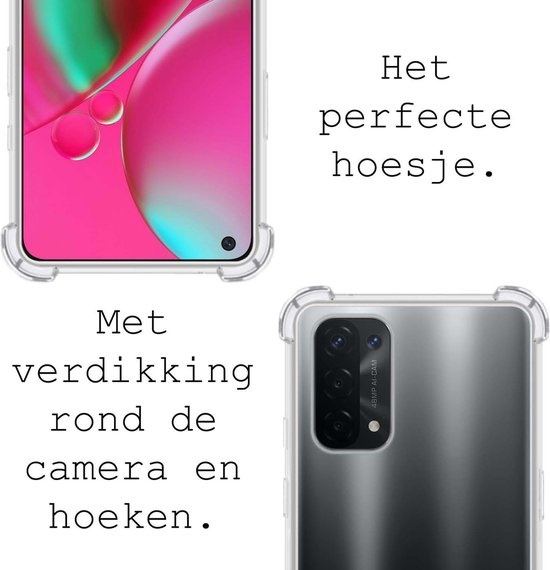 BASEY. Hoes Geschikt voor OPPO A74 5G Hoesje Shock Proof Case Hoes Siliconen - Hoesje Geschikt voor OPPO A74 5G Hoes Cover Shockproof - Transparant - 2 Stuks