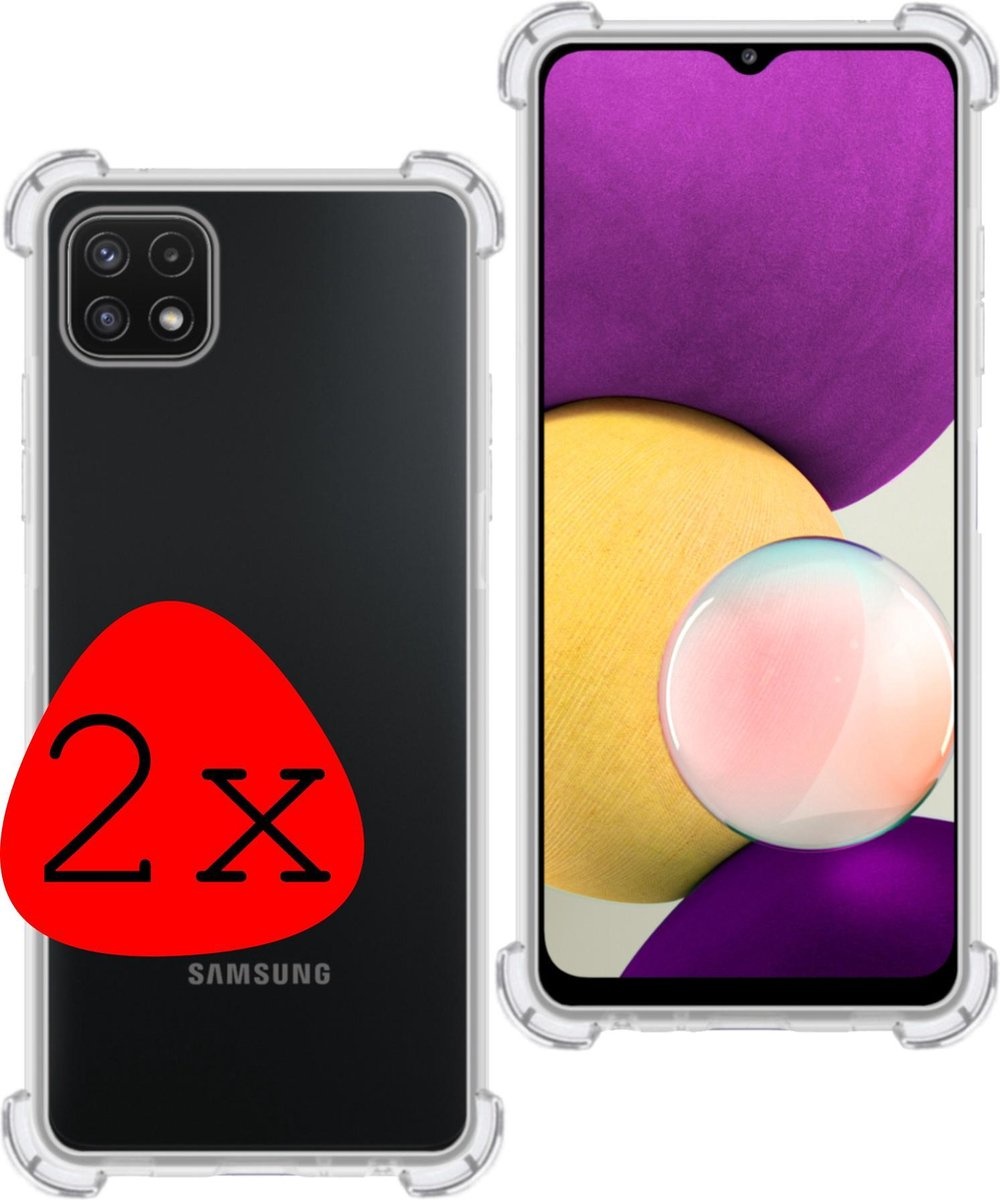 BASEY. Hoes Geschikt voor Samsung A22 5G Hoesje Shock Proof Case Hoes Siliconen - Hoesje Geschikt voor Samsung Galaxy A22 5G Hoes Cover Shockproof - Transparant - 2 Stuks