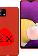 BASEY. Hoes Geschikt voor Samsung A22 4G Hoesje Siliconen Back Cover Case - Hoesje Geschikt voor Samsung Galaxy A22 4G Hoes Cover Hoesje - Rood - 2 Stuks
