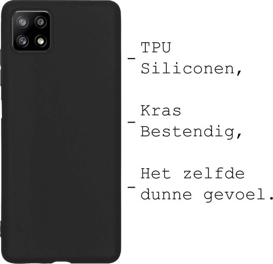 BASEY. Hoes Geschikt voor Samsung A22 4G Hoesje Siliconen Back Cover Case - Hoesje Geschikt voor Samsung Galaxy A22 4G Hoes Cover Hoesje - Zwart - 2 Stuks