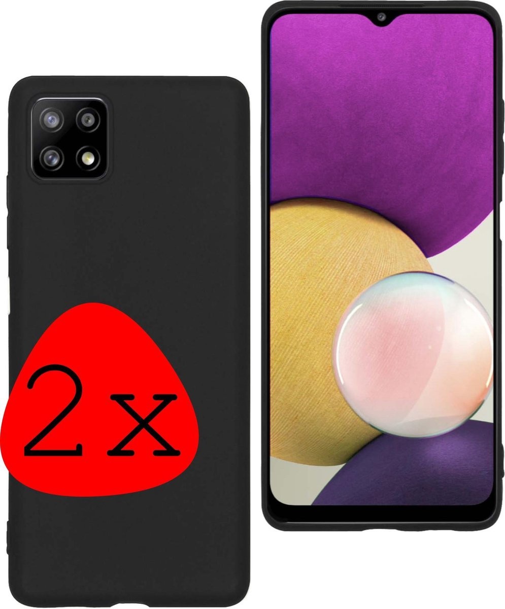 BASEY. Hoes Geschikt voor Samsung A22 5G Hoesje Siliconen Back Cover Case - Hoesje Geschikt voor Samsung Galaxy A22 5G Hoes Cover Hoesje - Zwart - 2 Stuks