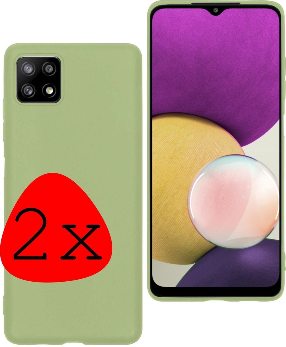 BASEY. Hoes Geschikt voor Samsung A22 5G Hoesje Siliconen Back Cover Case - Hoesje Geschikt voor Samsung Galaxy A22 5G Hoes Cover Hoesje - Groen - 2 Stuks