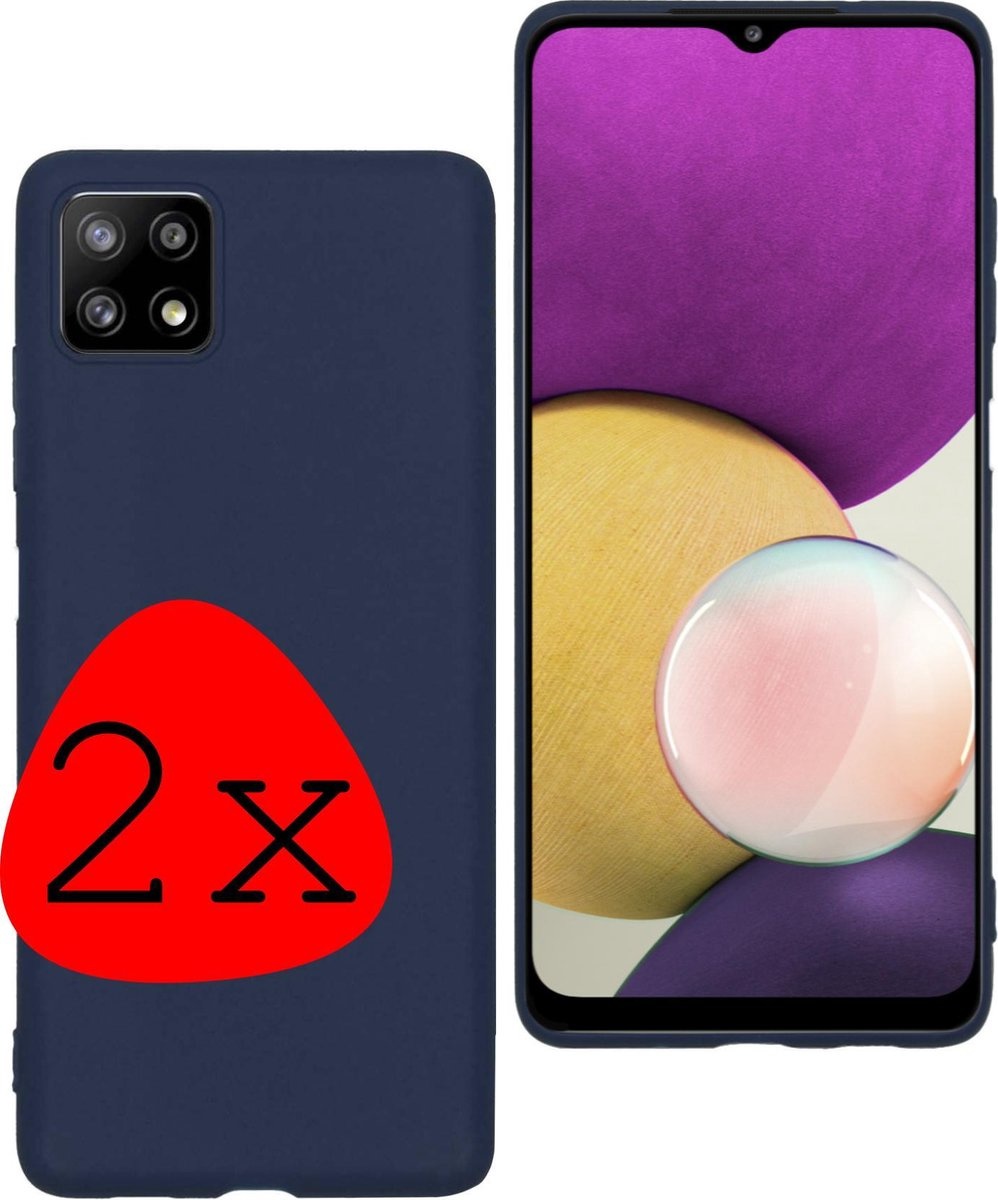 BASEY. Hoes Geschikt voor Samsung A22 5G Hoesje Siliconen Back Cover Case - Hoesje Geschikt voor Samsung Galaxy A22 5G Hoes Cover Hoesje - Donkerblauw - 2 Stuks