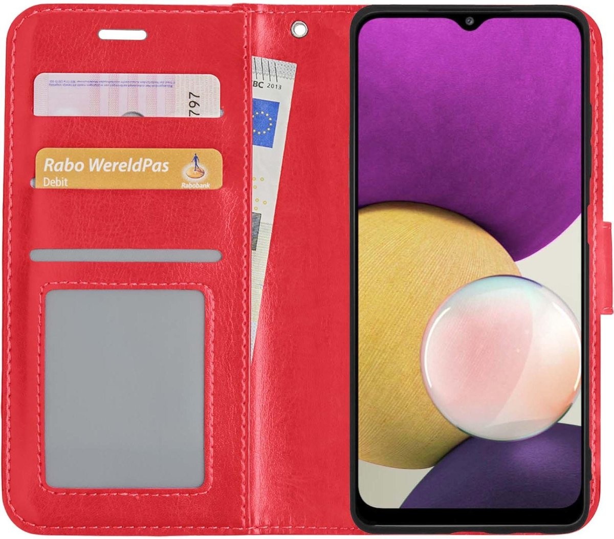 BASEY. Hoes Geschikt voor Samsung A22 4G Hoesje Bookcase Hoes Flip Case Book Cover - Hoesje Geschikt voor Samsung Galaxy A22 4G Hoes Book Case Hoesje - Rood
