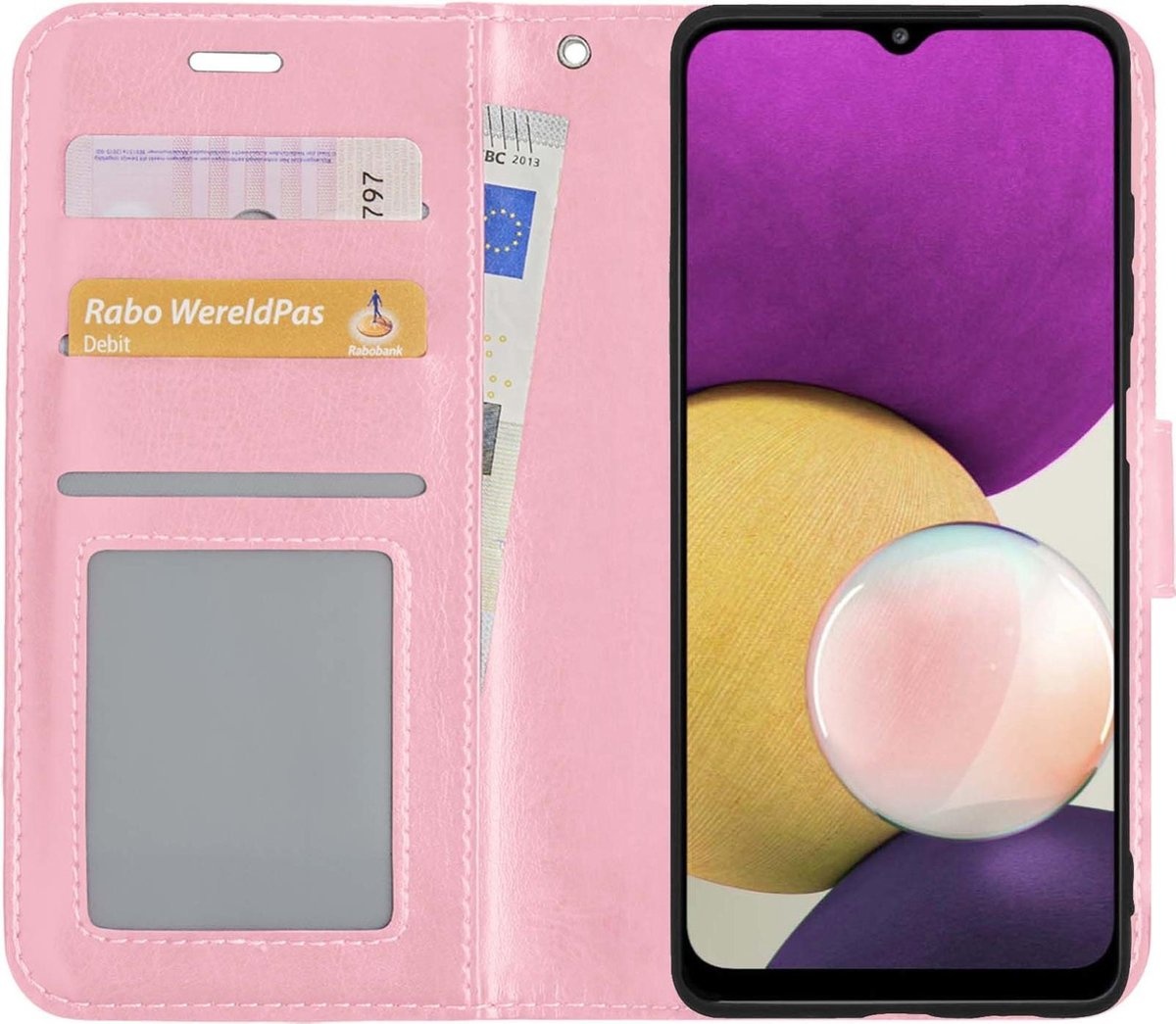 BASEY. Hoes Geschikt voor Samsung A22 4G Hoesje Bookcase Hoes Flip Case Book Cover - Hoesje Geschikt voor Samsung Galaxy A22 4G Hoes Book Case Hoesje - Lichtroze