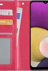 BASEY. Hoes Geschikt voor Samsung A22 4G Hoesje Bookcase Hoes Flip Case Book Cover - Hoesje Geschikt voor Samsung Galaxy A22 4G Hoes Book Case Hoesje - Donkerroze