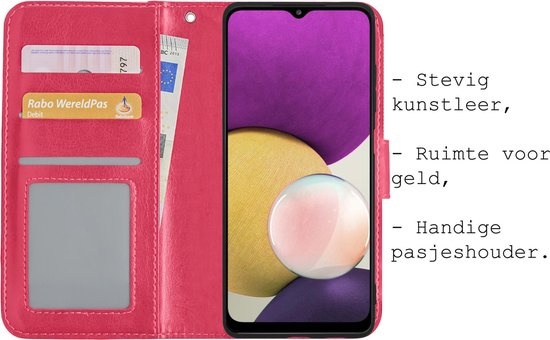 BASEY. Hoes Geschikt voor Samsung A22 4G Hoesje Bookcase Hoes Flip Case Book Cover - Hoesje Geschikt voor Samsung Galaxy A22 4G Hoes Book Case Hoesje - Donkerroze