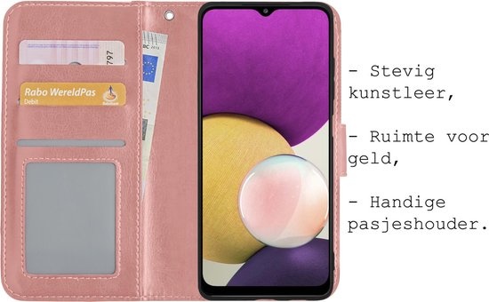 BASEY. Hoes Geschikt voor Samsung A22 4G Hoesje Bookcase Hoes Flip Case Book Cover - Hoesje Geschikt voor Samsung Galaxy A22 4G Hoes Book Case Hoesje - Rosé goud