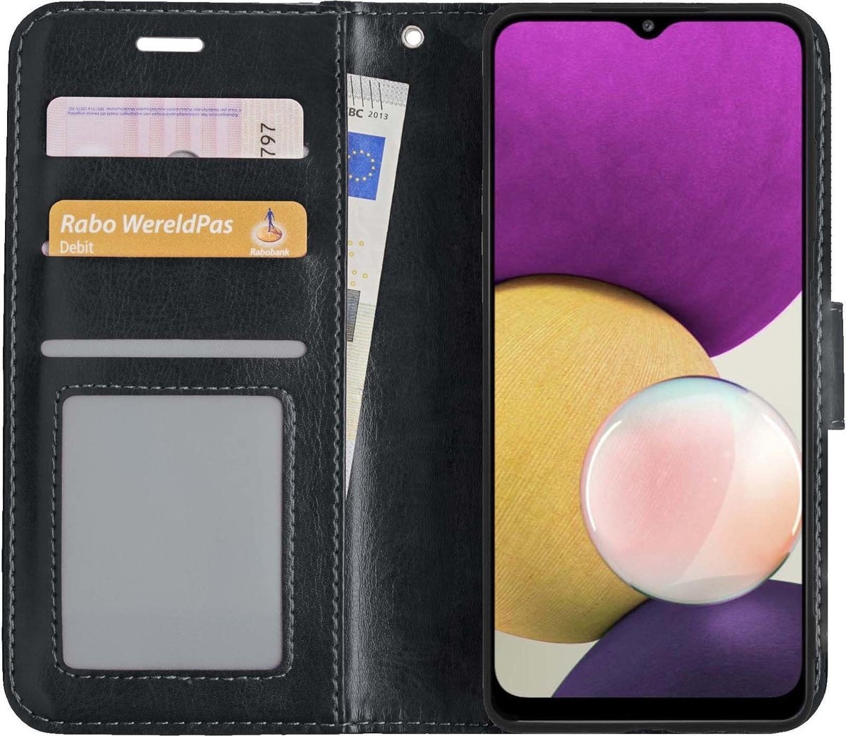 BASEY. Hoes Geschikt voor Samsung A22 5G Hoesje Bookcase Hoes Flip Case Book Cover - Hoesje Geschikt voor Samsung Galaxy A22 5G Hoes Book Case Hoesje - Zwart