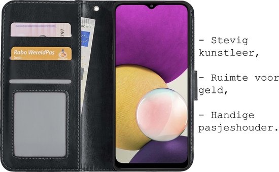 BASEY. Hoes Geschikt voor Samsung A22 5G Hoesje Bookcase Hoes Flip Case Book Cover - Hoesje Geschikt voor Samsung Galaxy A22 5G Hoes Book Case Hoesje - Zwart