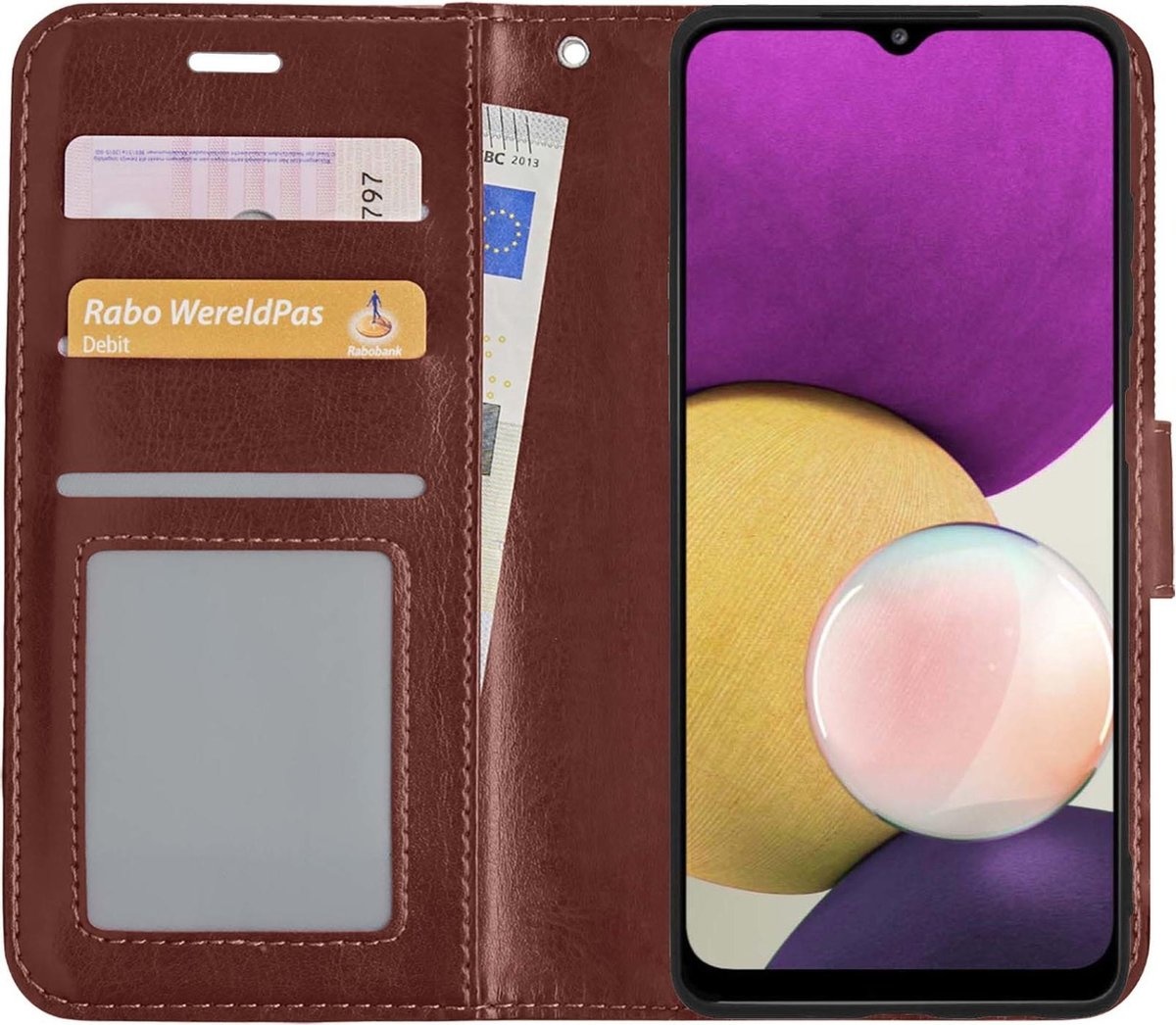 BASEY. Hoes Geschikt voor Samsung A22 5G Hoesje Bookcase Hoes Flip Case Book Cover - Hoesje Geschikt voor Samsung Galaxy A22 5G Hoes Book Case Hoesje - Bruin