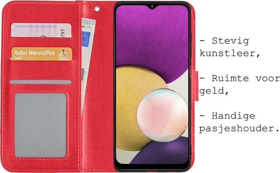 BASEY. Hoes Geschikt voor Samsung A22 5G Hoesje Bookcase Hoes Flip Case Book Cover - Hoesje Geschikt voor Samsung Galaxy A22 5G Hoes Book Case Hoesje - Rood