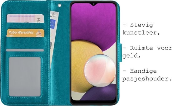 BASEY. Hoes Geschikt voor Samsung A22 5G Hoesje Bookcase Hoes Flip Case Book Cover - Hoesje Geschikt voor Samsung Galaxy A22 5G Hoes Book Case Hoesje - Turquoise