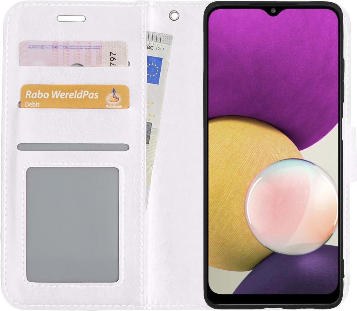 BASEY. Hoes Geschikt voor Samsung A22 5G Hoesje Bookcase Hoes Flip Case Book Cover - Hoesje Geschikt voor Samsung Galaxy A22 5G Hoes Book Case Hoesje - Wit