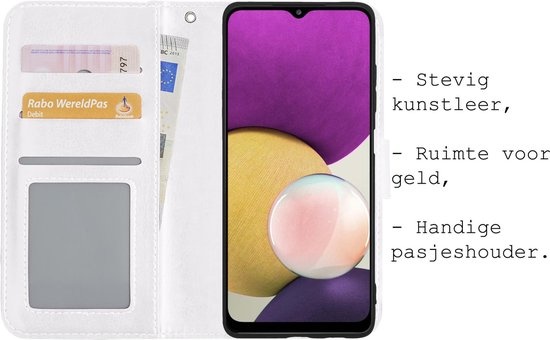 BASEY. Hoes Geschikt voor Samsung A22 5G Hoesje Bookcase Hoes Flip Case Book Cover - Hoesje Geschikt voor Samsung Galaxy A22 5G Hoes Book Case Hoesje - Wit