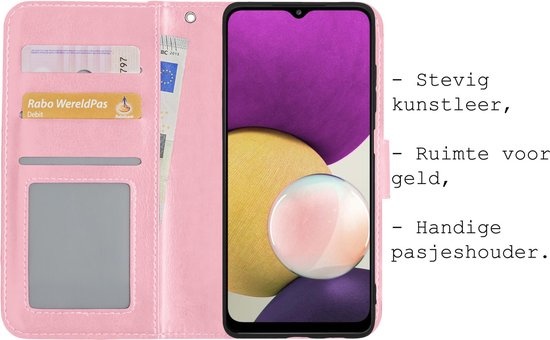 BASEY. Hoes Geschikt voor Samsung A22 5G Hoesje Bookcase Hoes Flip Case Book Cover - Hoesje Geschikt voor Samsung Galaxy A22 5G Hoes Book Case Hoesje - Lichtroze