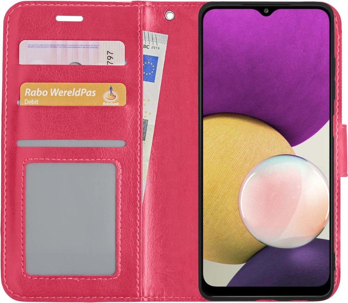 BASEY. Hoes Geschikt voor Samsung A22 5G Hoesje Bookcase Hoes Flip Case Book Cover - Hoesje Geschikt voor Samsung Galaxy A22 5G Hoes Book Case Hoesje - Donkerroze