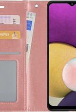 BASEY. Hoes Geschikt voor Samsung A22 5G Hoesje Bookcase Hoes Flip Case Book Cover - Hoesje Geschikt voor Samsung Galaxy A22 5G Hoes Book Case Hoesje - Rosé goud