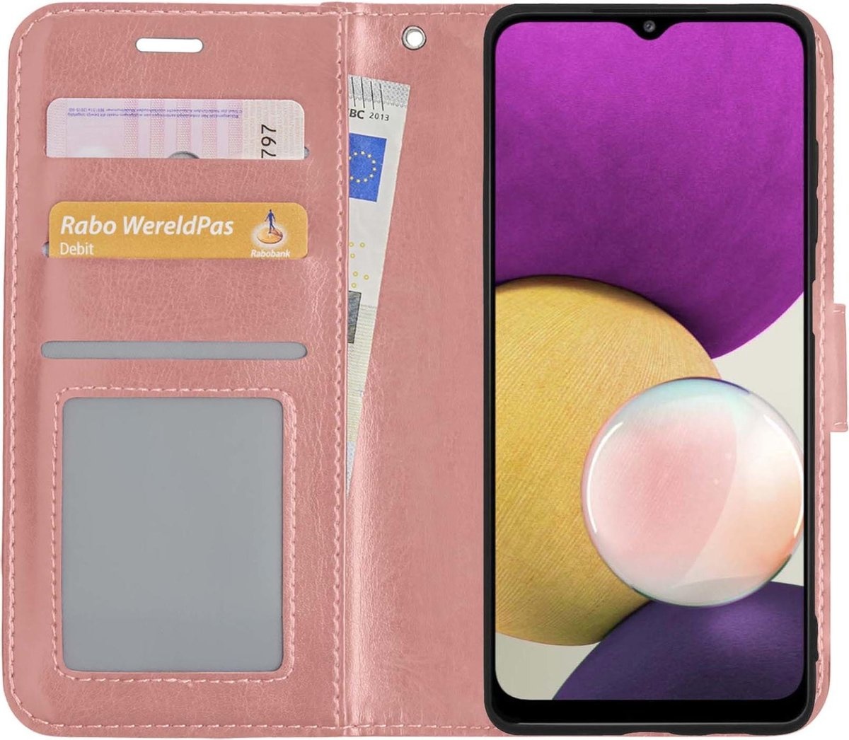BASEY. Hoes Geschikt voor Samsung A22 5G Hoesje Bookcase Hoes Flip Case Book Cover - Hoesje Geschikt voor Samsung Galaxy A22 5G Hoes Book Case Hoesje - Rosé goud