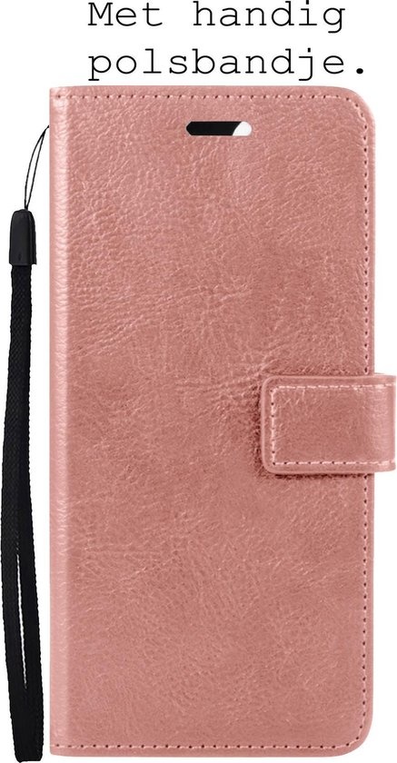 BASEY. Hoes Geschikt voor Samsung A22 5G Hoesje Bookcase Hoes Flip Case Book Cover - Hoesje Geschikt voor Samsung Galaxy A22 5G Hoes Book Case Hoesje - Rosé goud