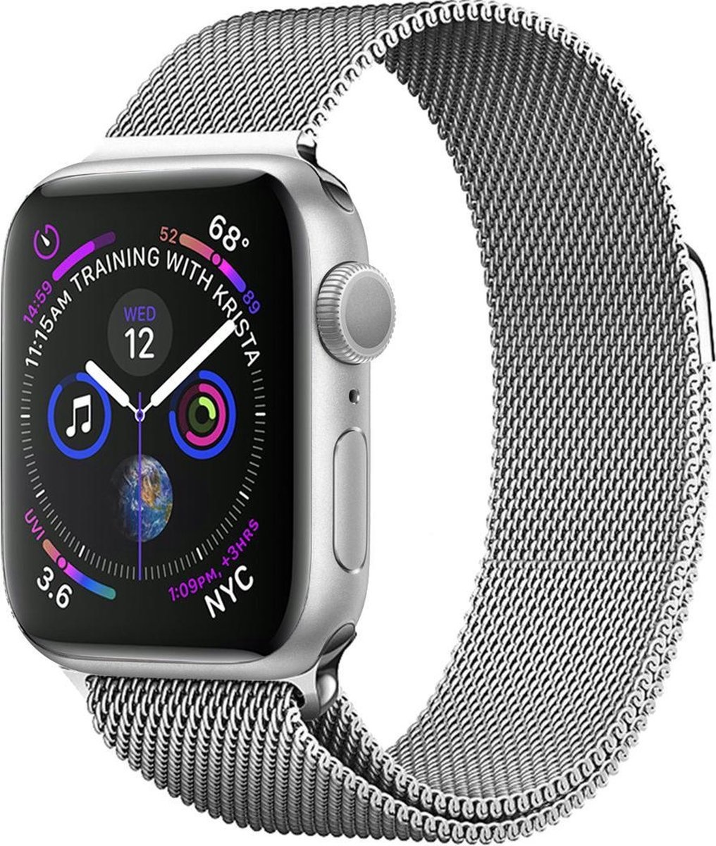 BASEY. Milanees Bandje Geschikt voor Apple Watch 38/40/41 mm Milanees Bandje - Band Geschikt voor Apple Watch 38/40/41 mm Met Magneetsluiting - Zilver
