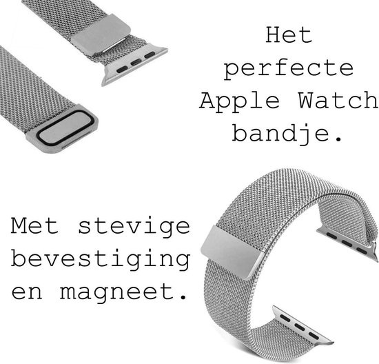 BASEY. Milanees Bandje Geschikt voor Apple Watch 38/40/41 mm Milanees Bandje - Band Geschikt voor Apple Watch 38/40/41 mm Met Magneetsluiting - Zilver