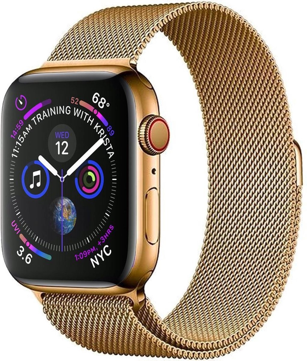 BASEY. Milanees Bandje Geschikt voor Apple Watch 38/40/41 mm Milanees Bandje - Band Geschikt voor Apple Watch 38/40/41 mm Met Magneetsluiting - Goud