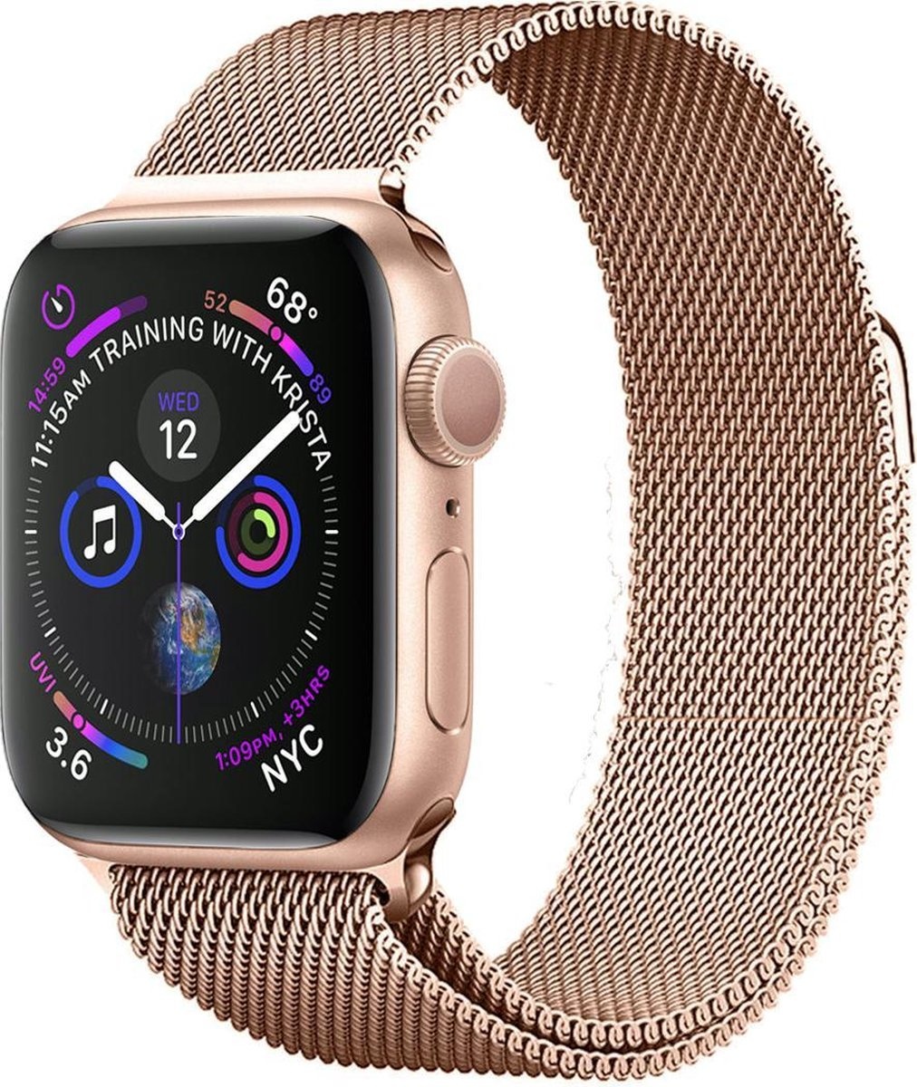 BASEY. Milanees Bandje Geschikt voor Apple Watch 38/40/41 mm Milanees Bandje - Band Geschikt voor Apple Watch 38/40/41 mm Met Magneetsluiting - Rose Goud
