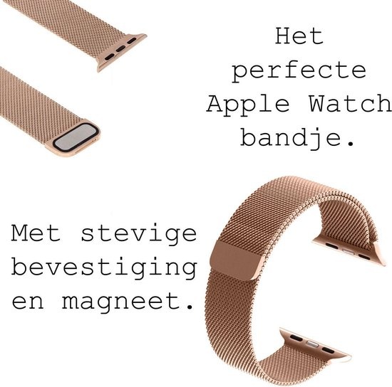 BASEY. Milanees Bandje Geschikt voor Apple Watch 38/40/41 mm Milanees Bandje - Band Geschikt voor Apple Watch 38/40/41 mm Met Magneetsluiting - Rose Goud