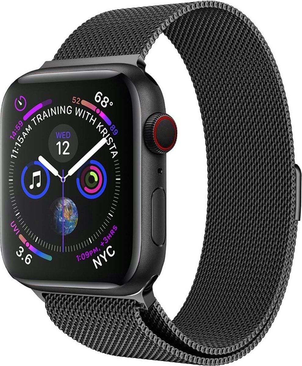 BASEY. Milanees Bandje Geschikt voor Apple Watch 42/44/45 mm Milanees Bandje - Band Geschikt voor Apple Watch 42/44/45 mm Met Magneetsluiting - Zwart