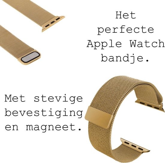BASEY. Milanees Bandje Geschikt voor Apple Watch 42/44/45 mm Milanees Bandje - Band Geschikt voor Apple Watch 42/44/45 mm Met Magneetsluiting - Goud