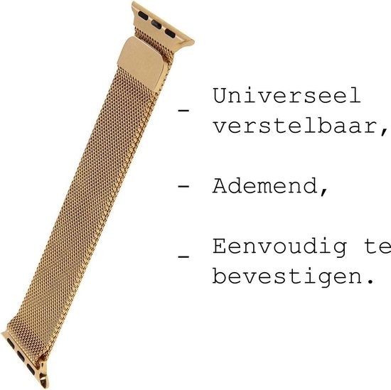 BASEY. Milanees Bandje Geschikt voor Apple Watch 42/44/45 mm Milanees Bandje - Band Geschikt voor Apple Watch 42/44/45 mm Met Magneetsluiting - Goud