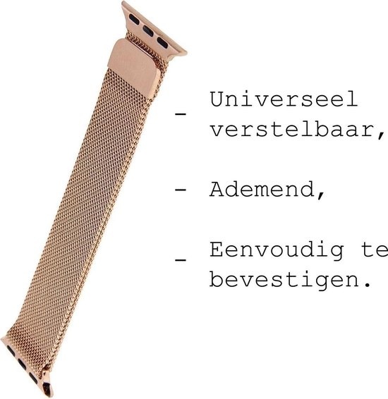 BASEY. Milanees Bandje Geschikt voor Apple Watch 42/44/45 mm Milanees Bandje - Band Geschikt voor Apple Watch 42/44/45 mm Met Magneetsluiting - Rose Goud