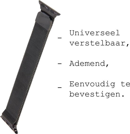 BASEY. Milanees Bandje Geschikt voor Apple Watch 38/40/41 mm Milanees Bandje - Band Geschikt voor Apple Watch 38/40/41 mm Met Magneetsluiting - Zwart & Goud