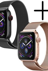BASEY. Milanees Bandje Geschikt voor Apple Watch 38/40/41 mm Milanees Bandje - Band Geschikt voor Apple Watch 38/40/41 mm Met Magneetsluiting - Zwart & Rose Goud
