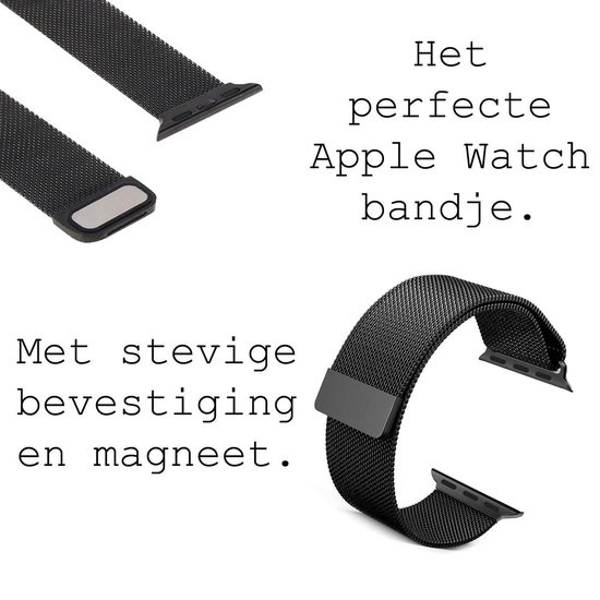 BASEY. Milanees Bandje Geschikt voor Apple Watch 38/40/41 mm Milanees Bandje - Band Geschikt voor Apple Watch 38/40/41 mm Met Magneetsluiting - Zwart & Rose Goud