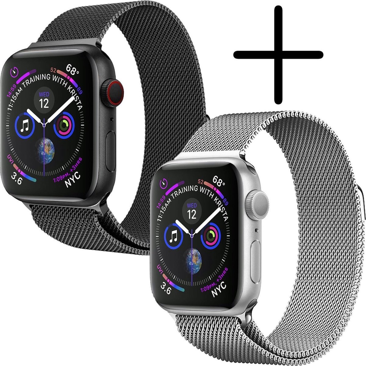 BASEY. Milanees Bandje Geschikt voor Apple Watch 38/40/41 mm Milanees Bandje - Band Geschikt voor Apple Watch 38/40/41 mm Met Magneetsluiting - Zwart & Zilver
