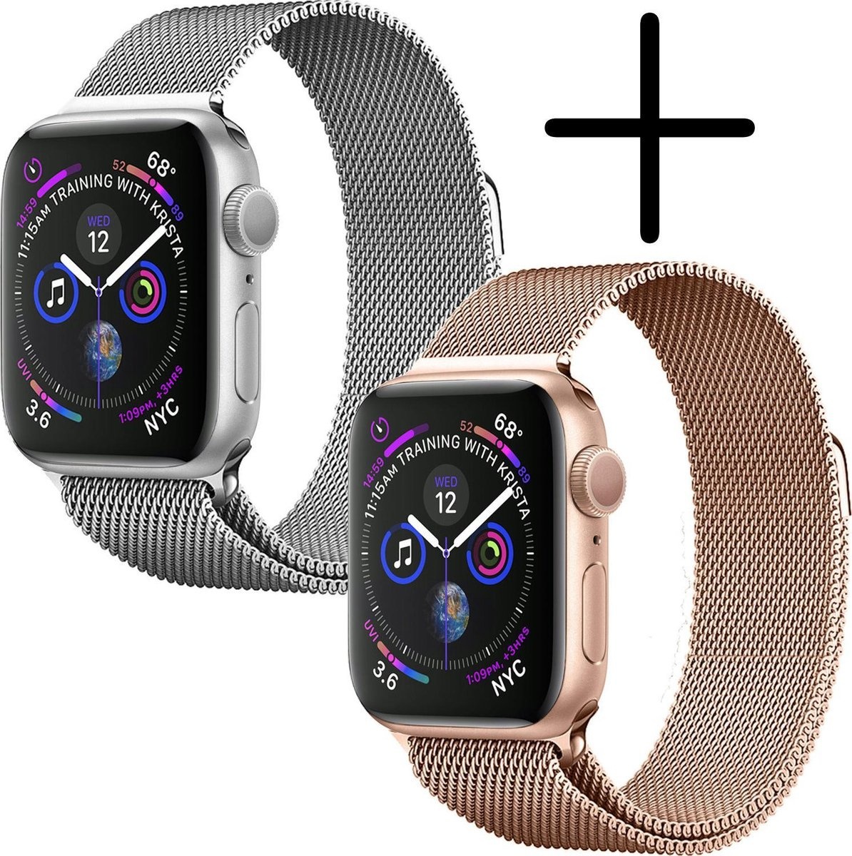 BASEY. Milanees Bandje Geschikt voor Apple Watch 38/40/41 mm Milanees Bandje - Band Geschikt voor Apple Watch 38/40/41 mm Met Magneetsluiting - Zilver & Rose Goud